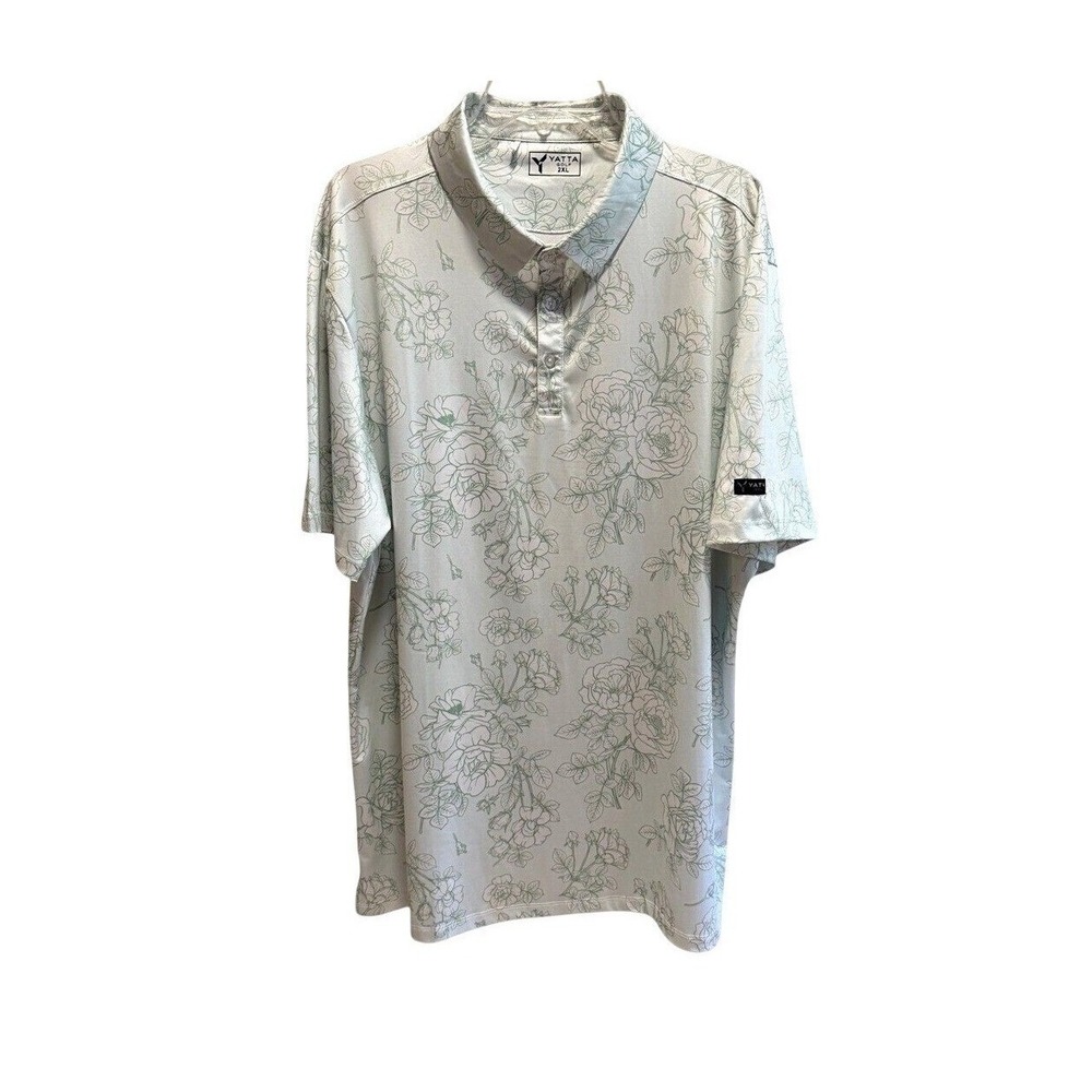 Yatta Golf Men's Performance Polo Shirt Mint Green Floral Print Preppy 2XL
